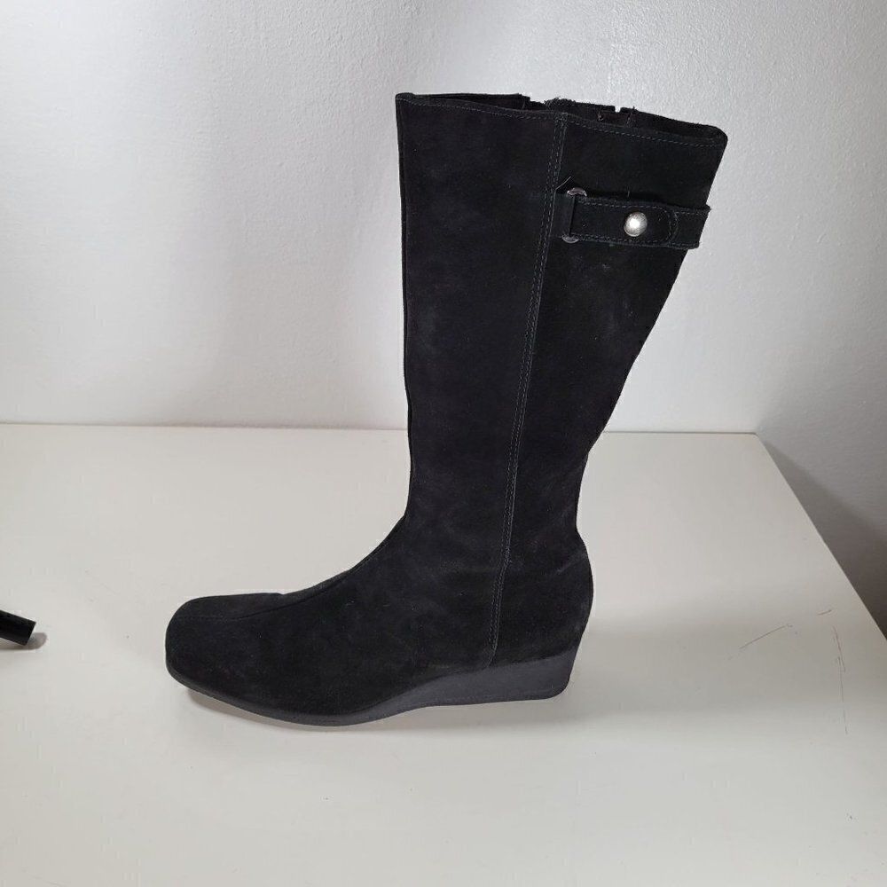 La Canadienne Black Long Knee High Wedge Boots / booties Size Us 8M - Picture 15 of 16